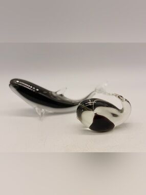set Of 2 Hand Blown Glass Art Whales Paper Weight